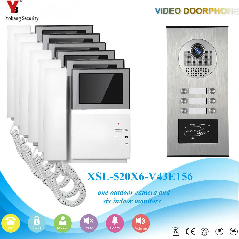 

Yobang Security Video Intercom 4.3 Inch Monitor Video Door Phone Doorbell Speakephone Door Intercom RFID Access Camera System