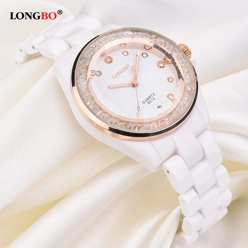 Prix pour Montre en céramique Femmes LONGBO Marque De Mode Loisirs Cristal Élégant Dames Bracelet Montre À Quartz Étanche Femelle Robe Horloge 8674 Prix pour Montre en céramique Femmes LONGBO Marque De Mode Loisirs Cristal Élégant Dames Bracelet Montre À Quartz Étanche Femelle Robe Horloge 8674