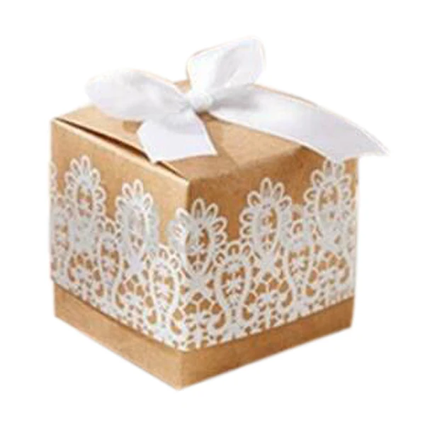 HIGH QUALITY Practical Boutique 50 Kraft Paper Candy Box with white lace design wedding souvenirs wedding party
