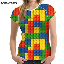 INSTANTARTS 3D тетрис печатных Для женщин работает футболка спортивный быстрое высыхание Фитнес Футболка короткий рукав упражнения одежды футболка