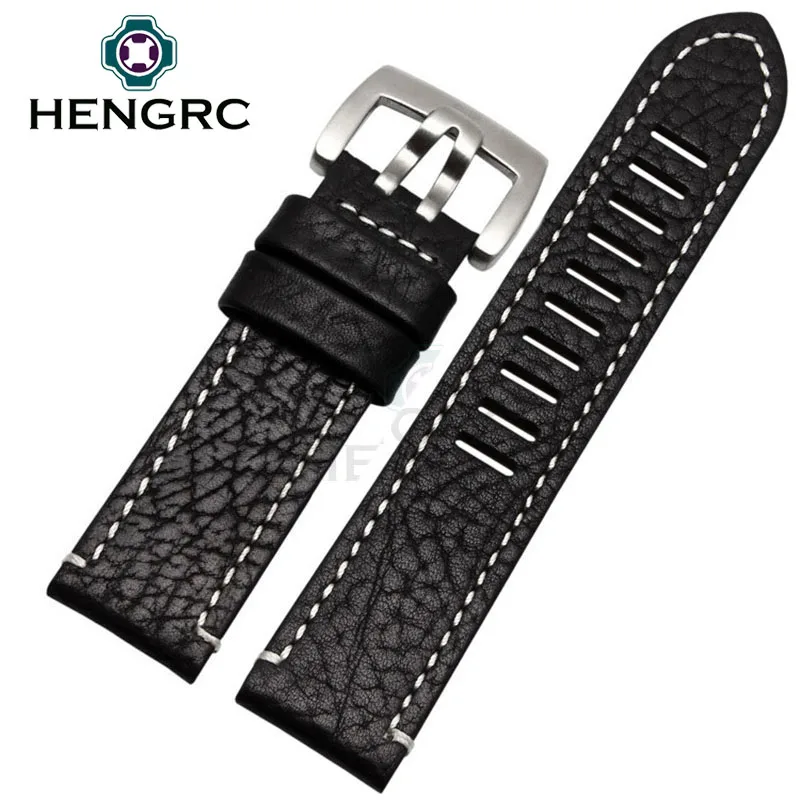 HENGRC хит продаж ремешок из натуральной кожи для часов 23 мм мужской новый черный