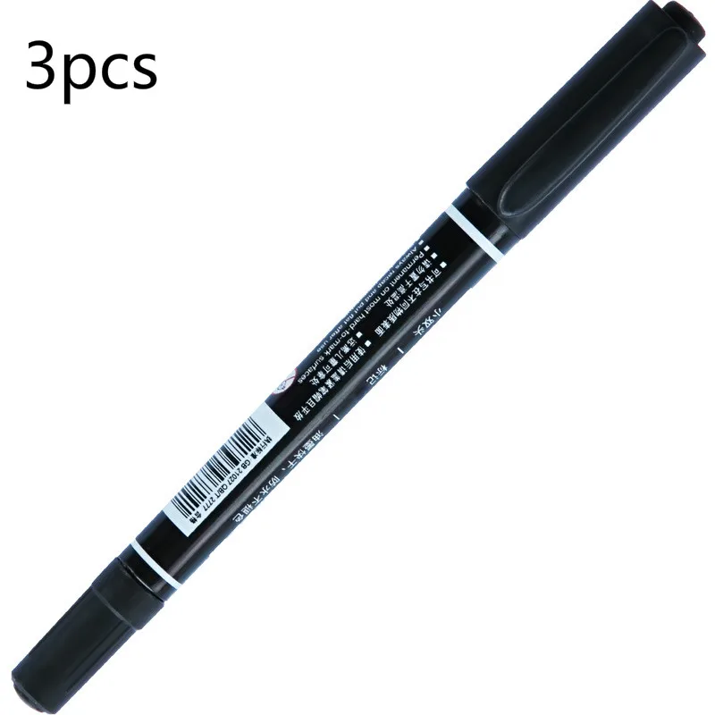3pcs/pack Twin Tip Permanent Markers Fine Point Black Blue Red Ink 0.5mm-1mm - Цвет: 3pcs black