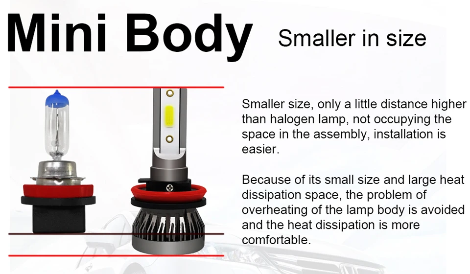 2 шт. H7 светодиодный мини-автомобиль лампы для передних фар 8000LM H1 светодиодный H8 H11 9005 HB3 9006 HB4 12V безвентиляторный лампы Автомобильные 3000K 4300K 6500K 8000K