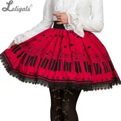 Милая Мори девушка глубокий красный пианино ключ печатных короткая юбка для лета