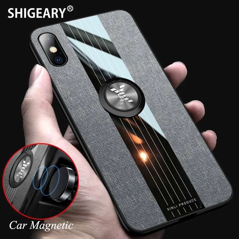 

Latest Cloth Cases for iPhone XS X XR 11 Pro Max 6 6S 8 7 Plus Case Cover with Metal Finger Ring Holder Car Magnetic 6S Cover