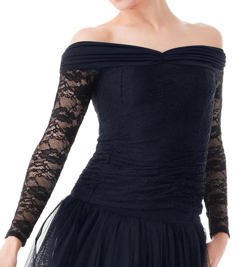 Новая черная одежда на плече, кружевная рубашка с длинным рукавом в национальном стиле для танцев, женская рубашка, бесплатная доставка