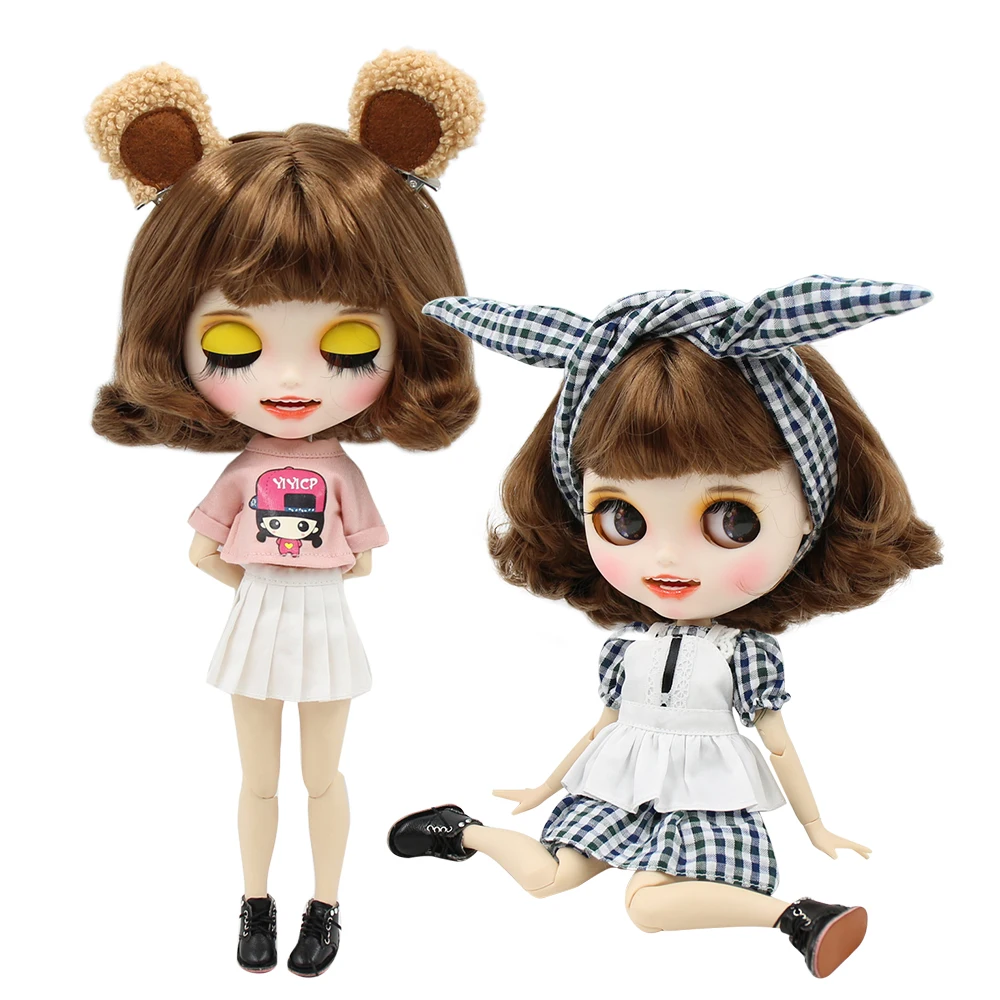 

ICY factory blyth doll 1/6 bjd white skin joint body short brown hair, new matte face with teeth, 30cm BL9158