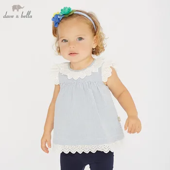 

DB10226 Dave bella summer baby girl clothing sets cute blue striped children suits infant high quality clothes girls outfit