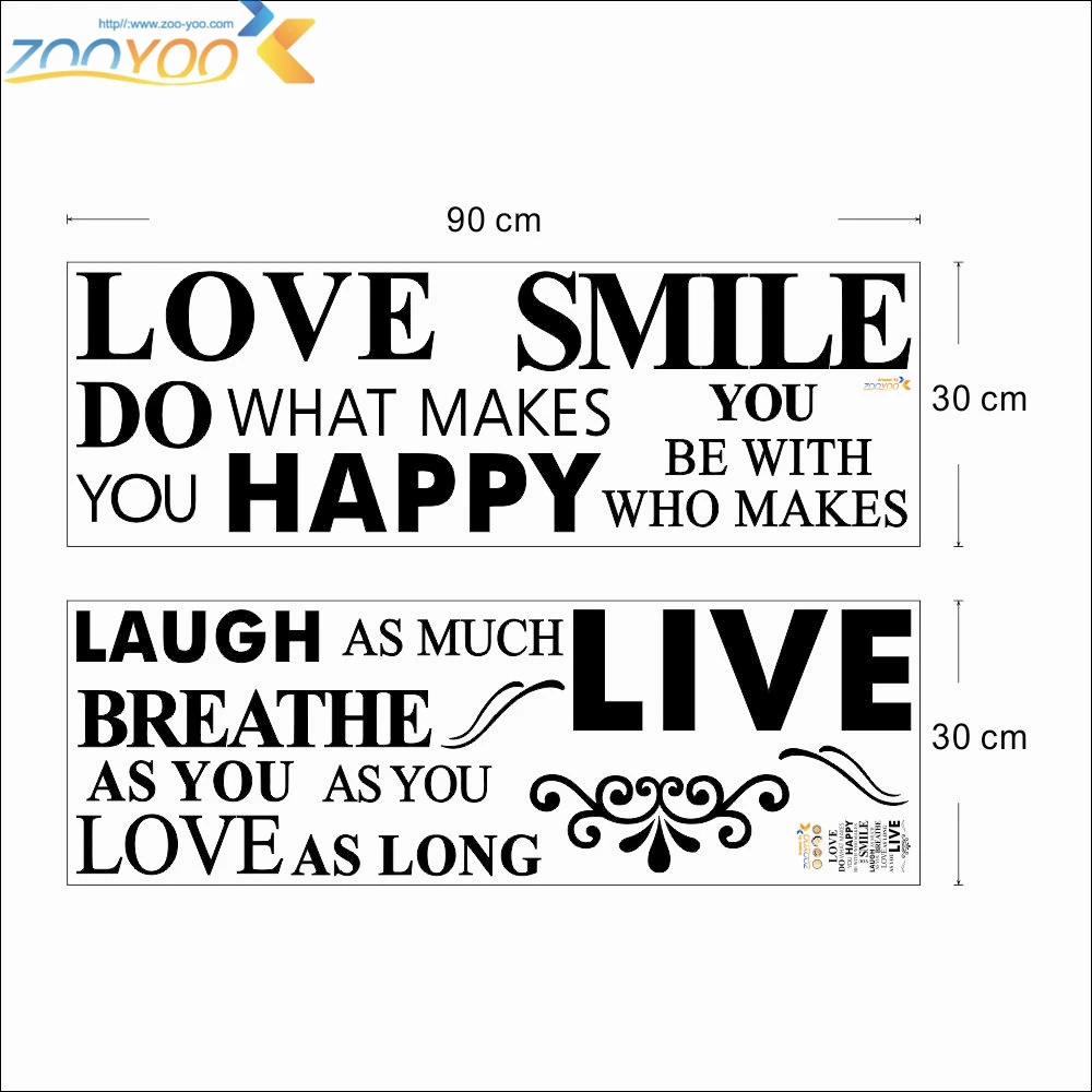 happy Love Smile Live life inspirational quotes wall stickers happy Love Smile Live life inspirational quotes wall stickers living room bedroom home decorations diy pvc mural art walls decal in Wall Stickers from Home