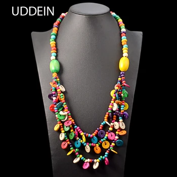 

UDDEIN Handmade wood long necklace & pendant bohemian statement jewelry wholesale multi layer wood maxi necklace women vintage