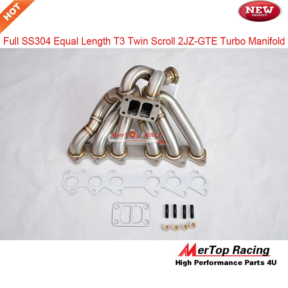 

MERTOP RACE Full SS304 3.0mm T3 Twin Scroll Turbo 6-1 Semi Equel length Manifold Exhaust Fits 1993-97 Toyo Supra 2JZ-GTE 2JZ