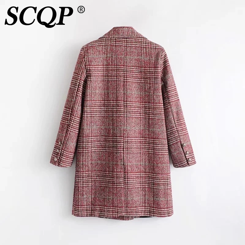 SCQP мода Красный Клетчатый Для женщин s куртка с длинным рукавом нагрудные