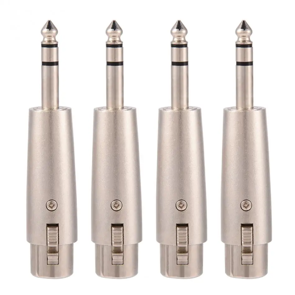 

4Pcs 3-Pin XLR Female to Stereo 6.35mm 1/4" Plug Audio Connectors Microphone Mic Adapter Connector