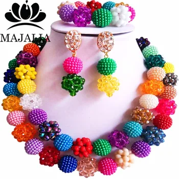 

Majalia Fashion Nigeria Wedding african beads jewelry set Multicolors necklace bracelet Bridal Jewelry set CX-070