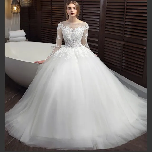 Holievery Long Sleeves Tulle Ball Gown Wedding Dresses