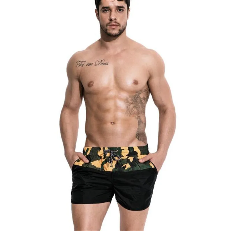 Мужские камуфляжные Лоскутные короткие, мужские сексуальные дышащие легкие пляжные шорты, мужские быстросохнущие пляжные шорты