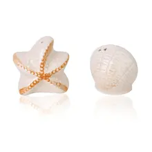 Ceramic salt and pepper shakers shaped shell and starfish wedding favors Light orange