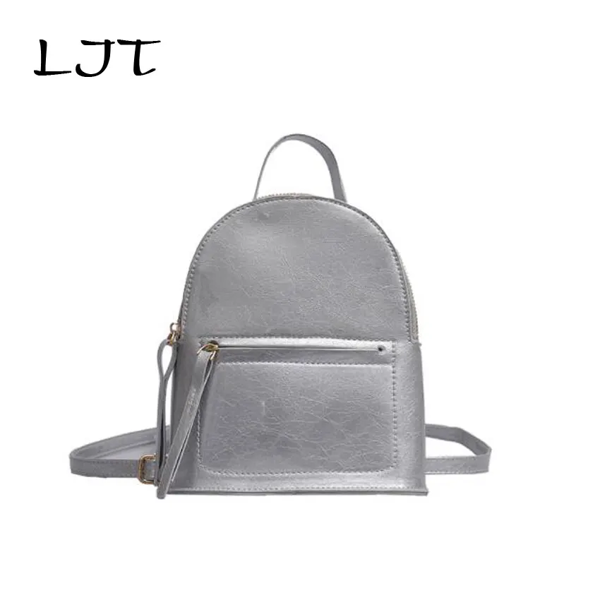 

LJT Simple Student Shiny Leather Backpacks Girls Casual Small Backpack Mini Women Shoulder Bags Teenager School Bag for Girls