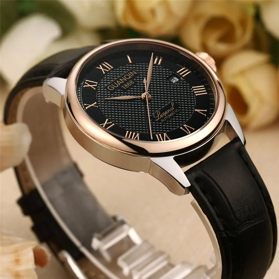 GUANQIN Mens watch Luxury Automatic Watch Men Mechanical Movement Wristwatches Waterproof Watches Top Brand White Day Display