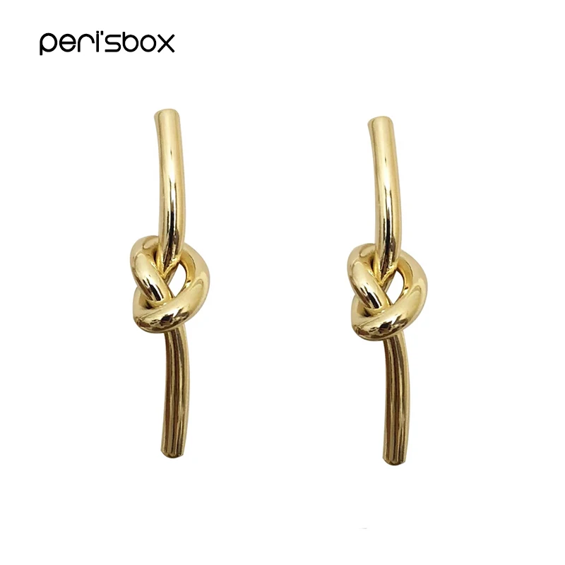 Peri'sBox дизайнерские серьги-гвоздики золотого и серебряного цвета с узлом для женщин, минималистичные витые серьги-гвоздики, массивные серьги