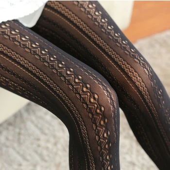 Women Lace Tights for Autumn Winter Sexy Pantyhose Female Hollow Out Silk Stockings Mesh Hosiery Tights Pattern Collant Femme mesh panel tights