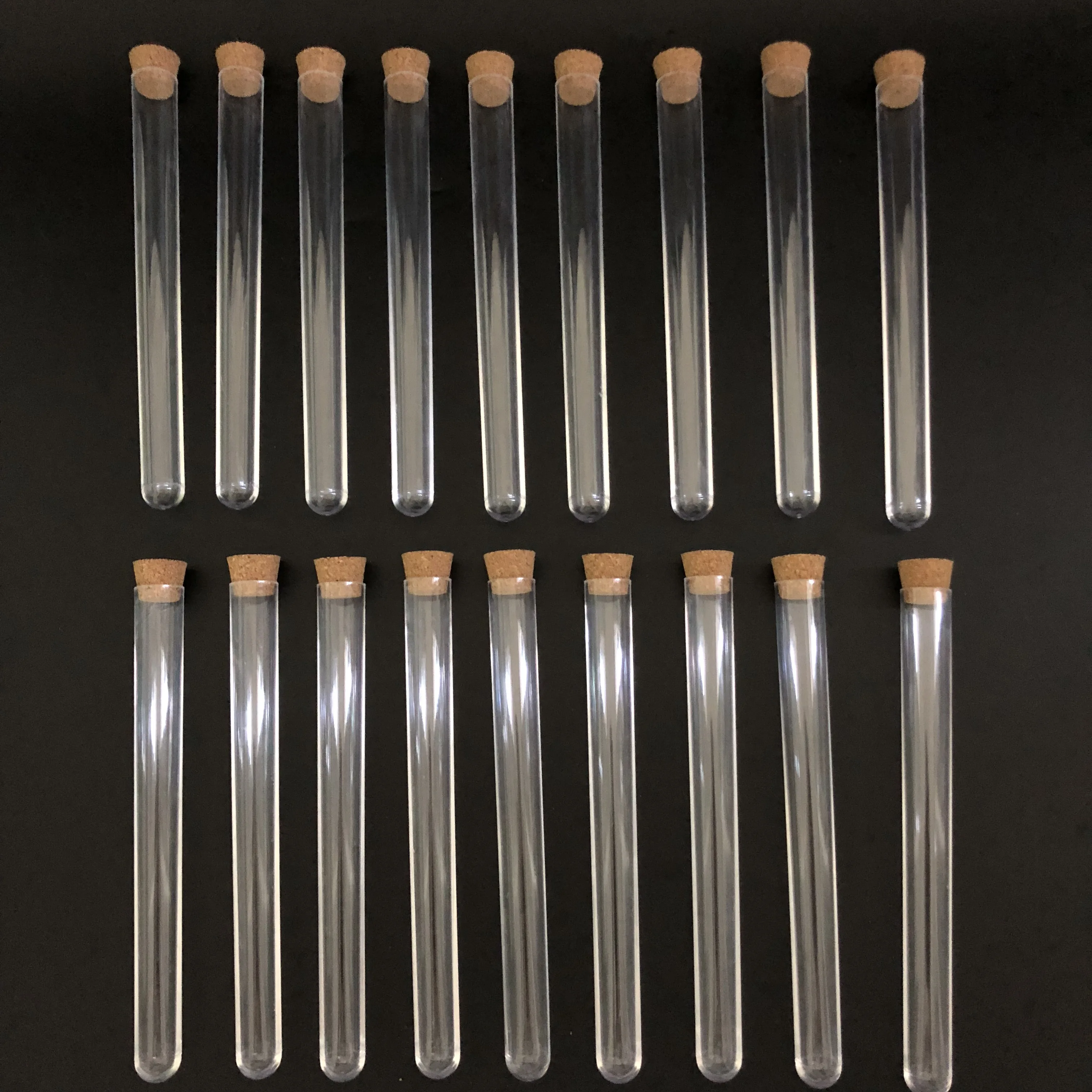 

10pcs 20x150mm Clear Plastic test tubes with corks Plastic laboratory test round tube plug lab Transparent plastic tubes vial
