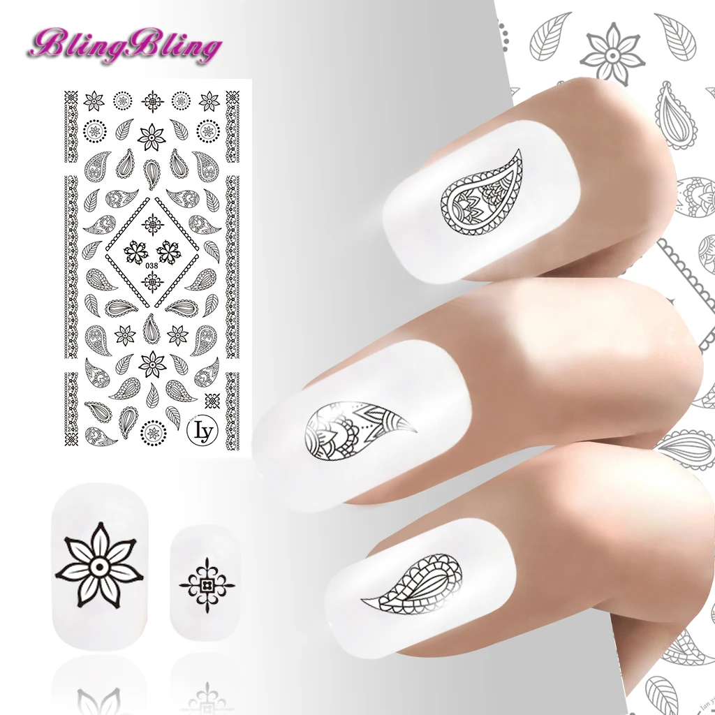 Lace DIY Nail Sticker Ultrathin Adhesive Nail Art Stickers 3D Black ...