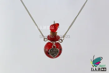 

3pcs Murano red Glass Perfume Necklace Ball With Alloy Love Heart ,Lampwork glass diffuser necklace pendant,Aroma necklace