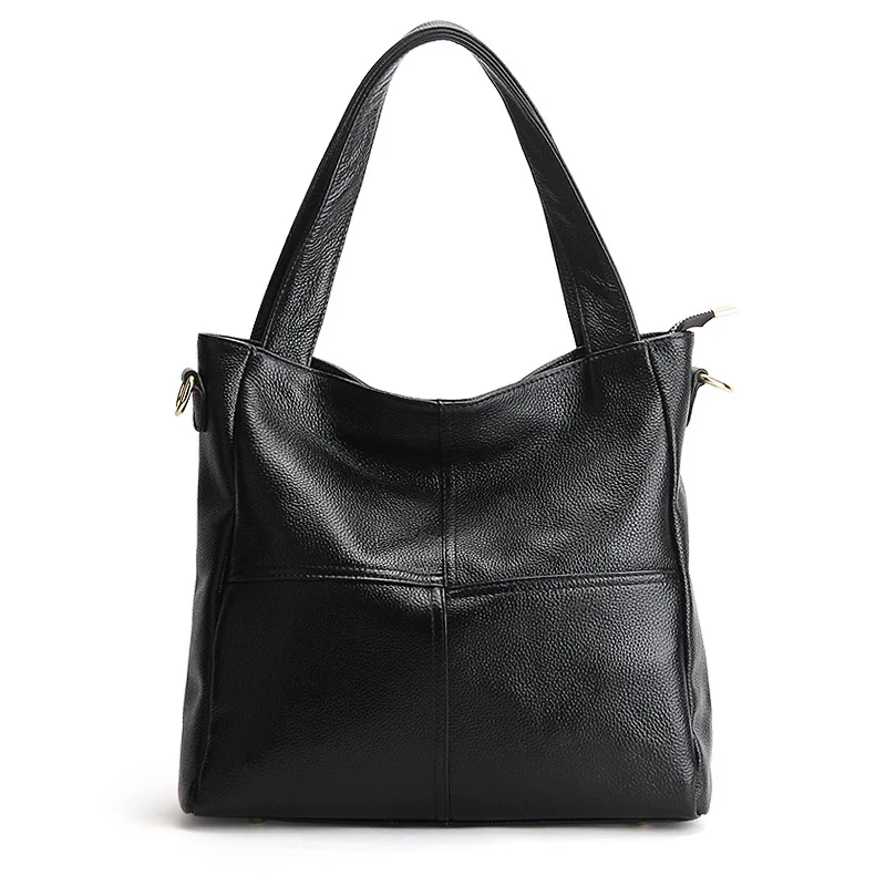 Сумки из натуральной кожи, сумки на плечо для женщин, мягкая сумка из коровьей кожи, дизайнерская сумка на молнии, женская сумка высокого качества через плечо - Цвет: Black