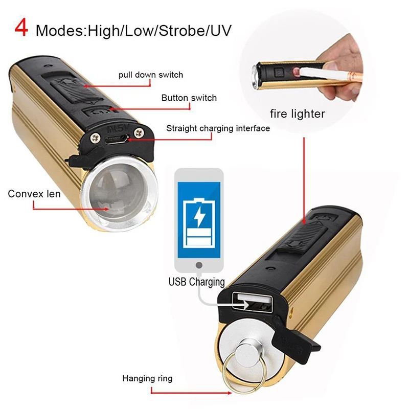 1X USB лампа Многофункциональный 18650 светодиодный перезаряжаемый фонарик Банк