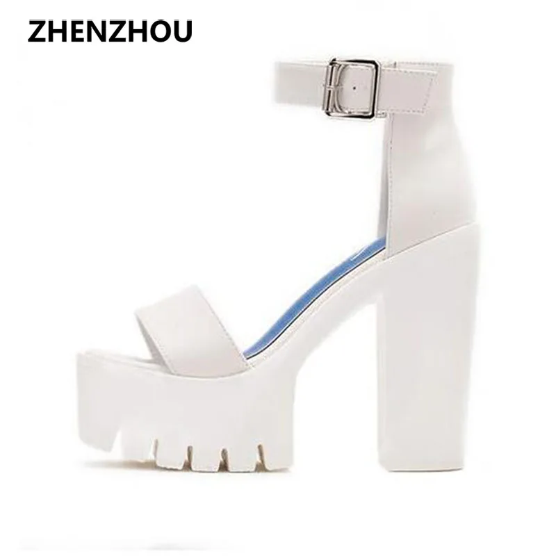 2017 summer brand high heeled fish mouth high platform sandals leather ultra high waterproof Taiwan sexy