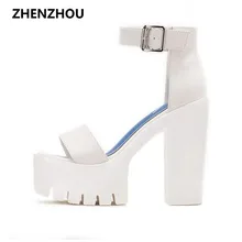 2017 summer brand high heeled fish mouth high platform sandals leather ultra high waterproof Taiwan sexy
