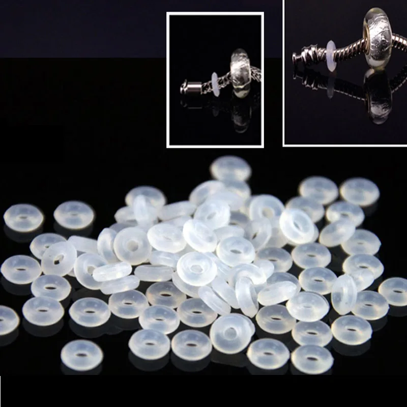 

100 pieces Colorful Beads Charm Silicon Rubber Stopper Rings Spacer Fit European Bracelets DIY Making Elastic 2mm Hole Clip Bead