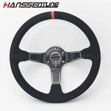 Универсальный с оригинальным логотипом гоночный велюр+ металл(алюминий) руль 350 мм 14 дюймов с красной линией черный цвет