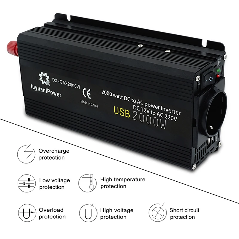 US $40.49 Dual Usb 2000w Watt Dc 12v To Ac 230v Portable Car Power Inverter Charger Converter Adapter Dc 12 To Ac 230 Modified Sine Wave
