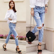 Новые женские уличные стильные модные джинсы с большими дырками, узкие тонкие брюки, свободные женские джинсы для отдыха, женские штаны