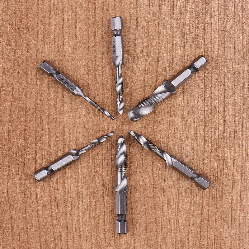 Silver Hand Screw Thread Metric Taps Drill Bits M3 M4 M5 M6 M8 M10 Hex Shank HSS Tap Drill Hand Tools