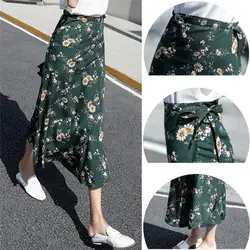 Для женщин Высокая Талия Длинные Обёрточная бумага юбка с цветочным рисунком Цветочный принт летние богемные юбка Дамская мода