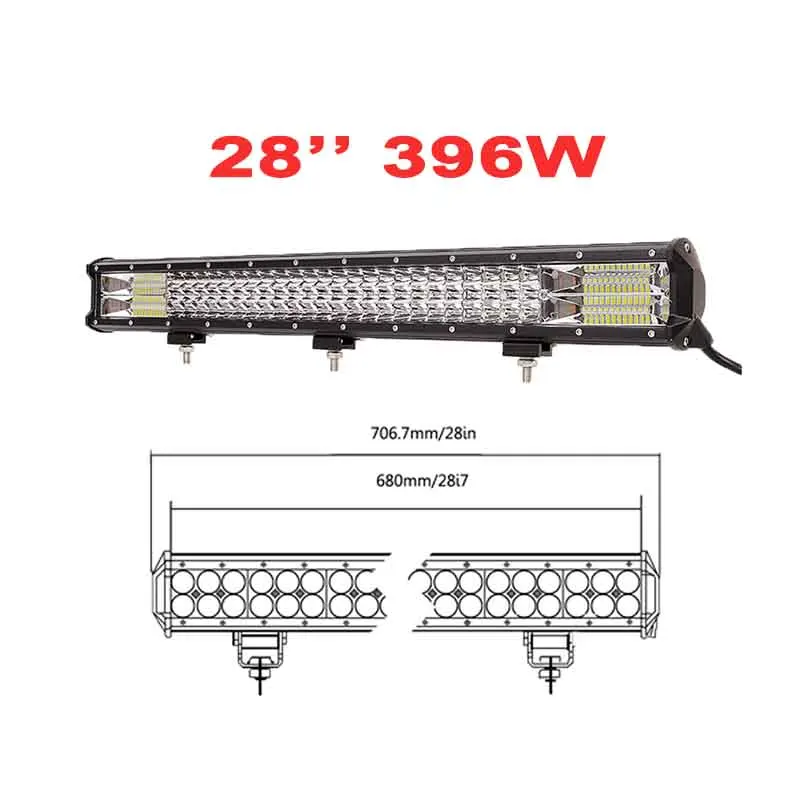 1" 20" 2" 28" 3" 3-РЯД светодиодный светильник Бар Offroad 288 Вт 360 комбо луч светодиодный рабочий светильник бар 12v 24v для грузовиков, внедорожников, квадроциклов, наводненных 4WD 4x4 светодиодный бар - Цвет: 28inch 396w