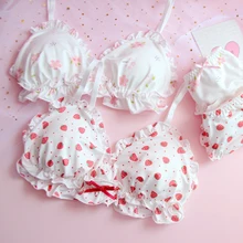 Японское мягкое милое женское нижнее белье, клубника, сексуальное женское белье, без стального кольца, треугольная чашка, бюстгальтер, тонкий, кошачий, студенческий бюстгальтер