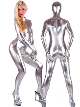 

Halloween Sexy Shiny Silver Spandex Catsuit Halloween Cosplay Carnaval Costume Halloween Christmas Costume