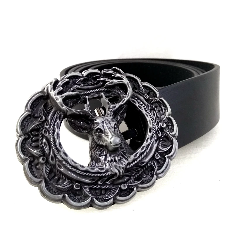 Fashion Male belt with 3D Deer Head Belt Buckle metal Western cowboy