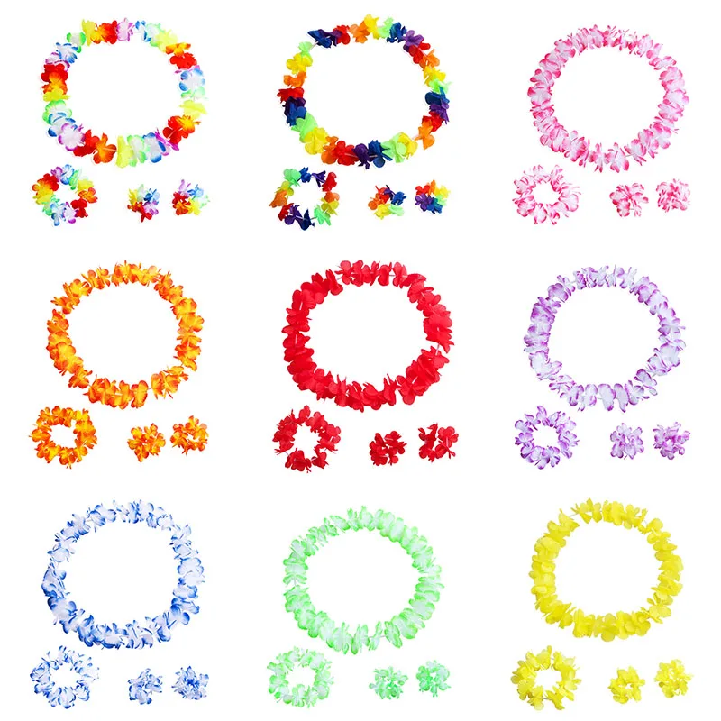 

4pcs/set Multicolor Hula Skirt Wreath Set Garlands Head Rings Hand Rings Fake Flower crafts Wedding Festive Event Party Supply