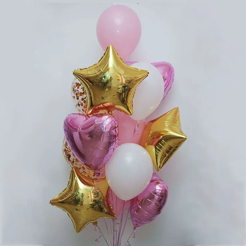 

13pcs/lot 18inch gold foil star balloons 12inch gold silver confetti balloon for wedding happy birthday party decorations