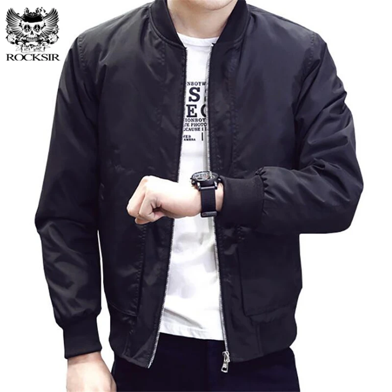 

ROCKSIR 2017 Autumn Men Jacket Solid Fashion Bomber Jacket Male Casual Slim Stand Collar Coat Blouson Homme Brand Brand Overcoat