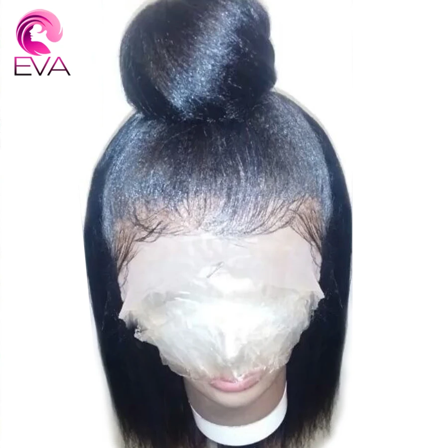 Волосы Eva 13x6 человеческие волосы на кружеве парики для женщин Yaki прямые предварительно сорванные бесклеевые с волосами младенца бразильские парики Remy