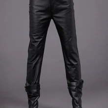 Новинка зимы стиль Для мужчин стильная обувь для поездок на мотоцикле штаны из натуральной кожи в Корейском стиле Повседневное натуральные кожаные брюки, мужские брюки 29-39