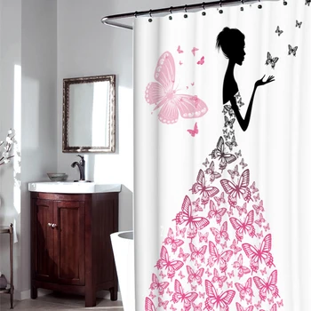 

High-quality Waterproof Polyester Bathroom Curtain With Plastic Hooks Thicken Shower Curtains Bathroom Hanging Curtain