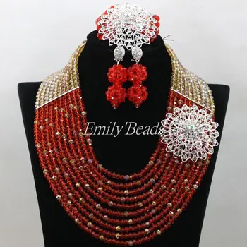 

African Crystal Beads Necklaces Bracelet Earrings Jewelry Set Nigerian Wedding Bridal Jewelry Set 10 Layers Free Shipping ALJ023