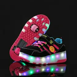 Heelys Дети два колеса светящиеся кроссовки Мода Светящиеся для мальчиков и девочек светодиодные туфли дети повседневная обувь